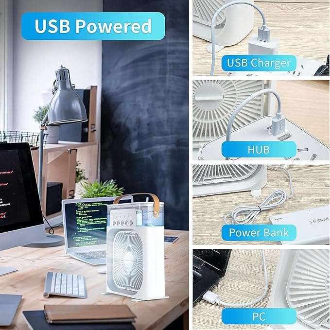 Arctic Mini Air Cooler – Portable AC Fan with 7-Color LED, 3 Speeds, Mist Cooling & Timer | Perfect for Room, Office & Travel