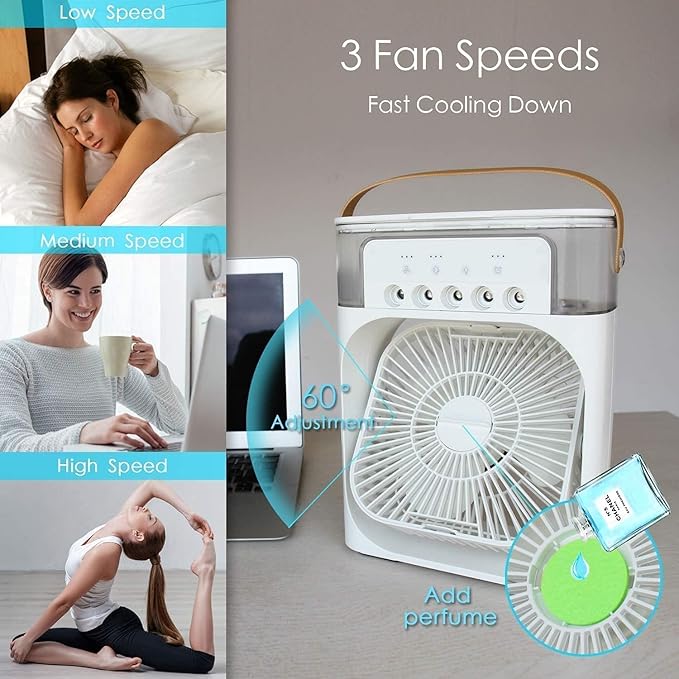 Arctic Mini Air Cooler – Portable AC Fan with 7-Color LED, 3 Speeds, Mist Cooling & Timer | Perfect for Room, Office & Travel