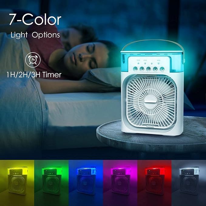 Arctic Mini Air Cooler – Portable AC Fan with 7-Color LED, 3 Speeds, Mist Cooling & Timer | Perfect for Room, Office & Travel